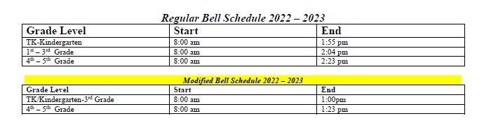 Regular & Modified Schedule